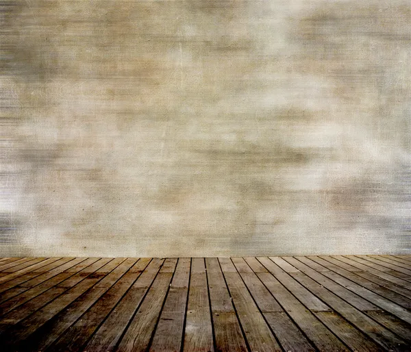 Grunge vägg och trä panelade golv — Stockfoto
