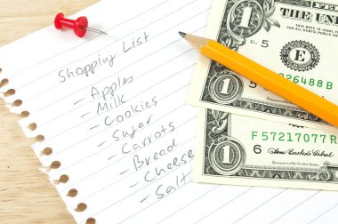 Shopping list and some money clipart