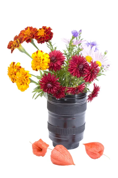 Bukiet kwiatów w obiektywie — Zdjęcie stockowe