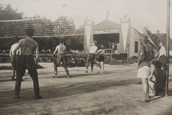 Oude Foto Militairen Spelen Volleybal Oekraïne 1939 — Stockfoto