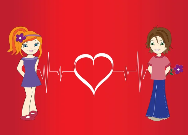 Cartão Dia Dos Namorados Com Menina Menino Coração Espaço Para —  Vetores de Stock