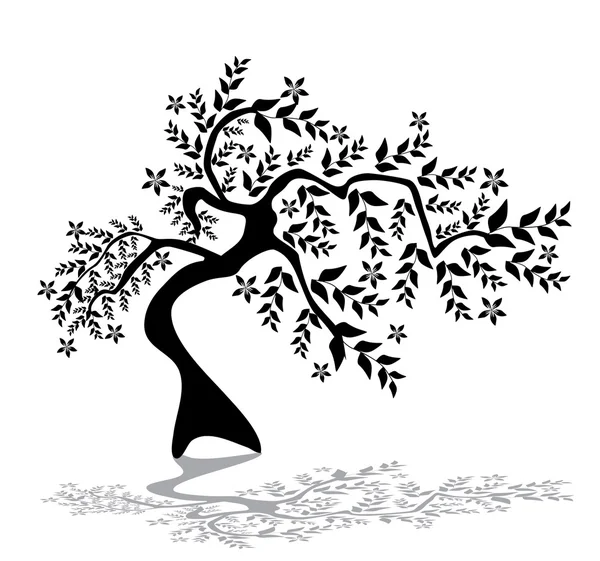 Çiçekli ağaç siluet — Stok Vektör