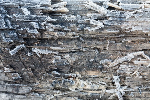 Buz kristalleri ile kaplı ahşap arka plan — Stok fotoğraf