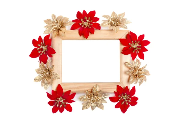 Houten frame versierd met bloemen — Stockfoto