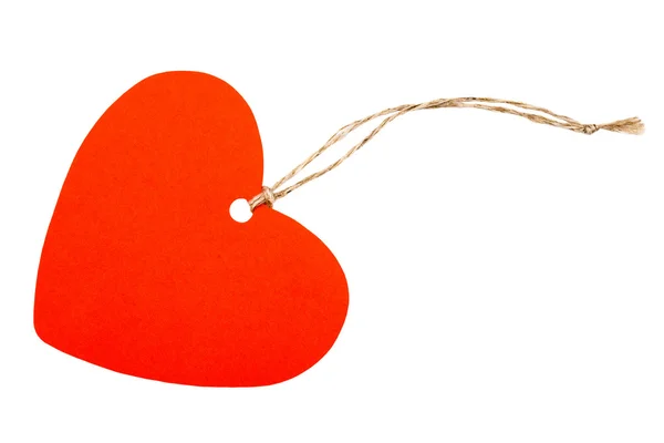 Червоне Паперове Серце Мотузкою Ізольовано Білому — стокове фото