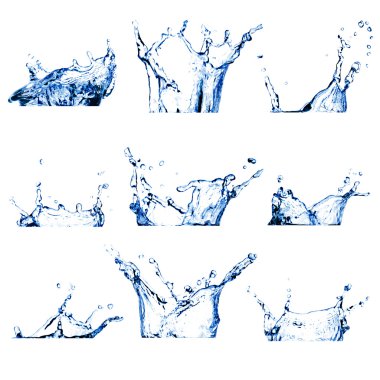 Set of nine water splashes clipart