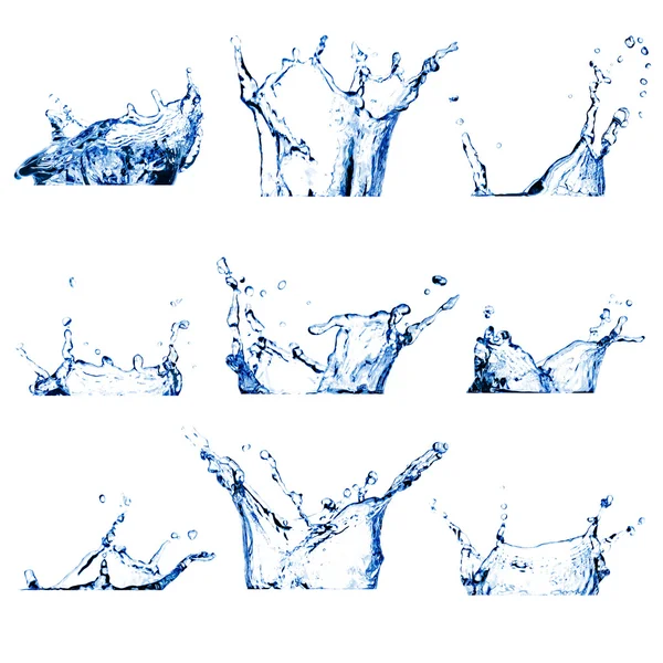 Set von neun Wasserspritzern — Stockfoto