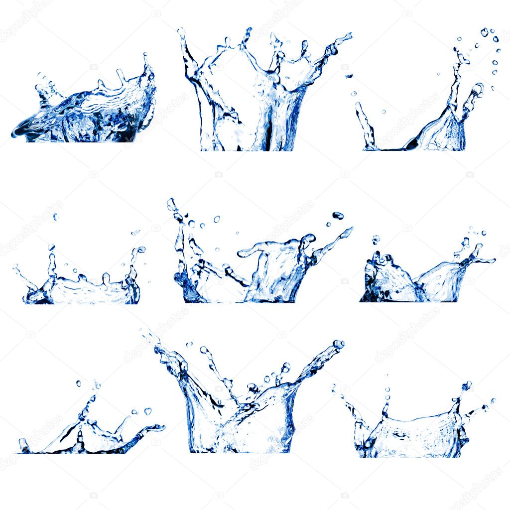 Set of nine water splashes