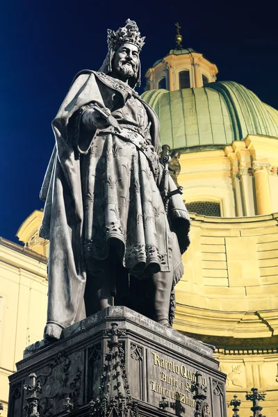 stock image Charles IV statue at night. Prague.