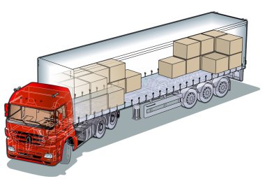 Vector cargo semi-truck infographics cutaway