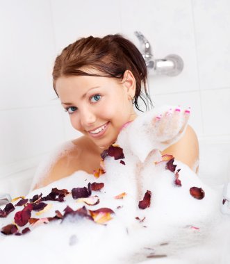 Girl taking a bath clipart