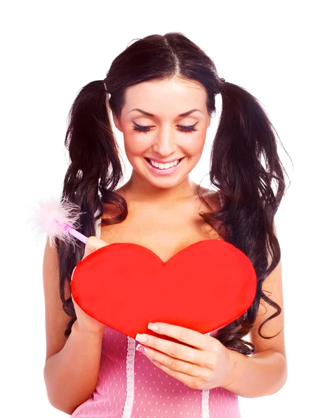Menina com um cartão Valentine Imagens Royalty-Free