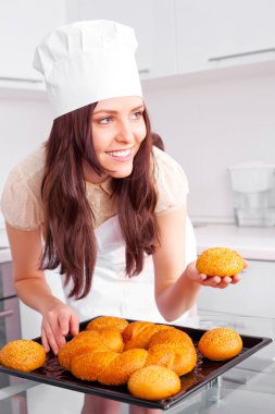 Woman baking bread clipart