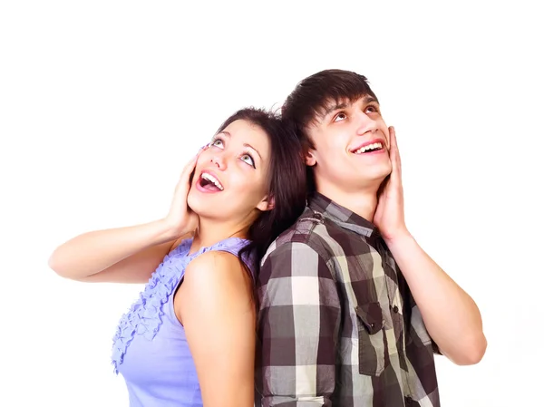 Vackra Förvånad Teenage Par Tittar Upp — Stockfoto