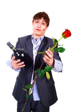 Man with a bottle and a rose clipart