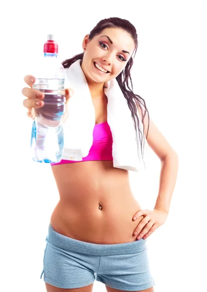 Beautiful Young Sporty Woman Drinking Mineral Water — Stock Photo, Image