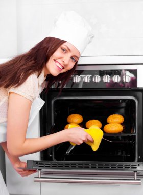 Woman baking bread clipart