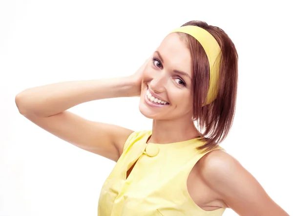 Beautiful Young Woman Wearing Yellow Retro Dress Hair Band — Stock Photo, Image