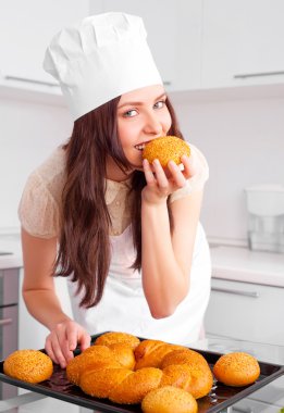 Woman baking bread clipart