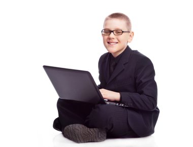 Boy with a laptop clipart