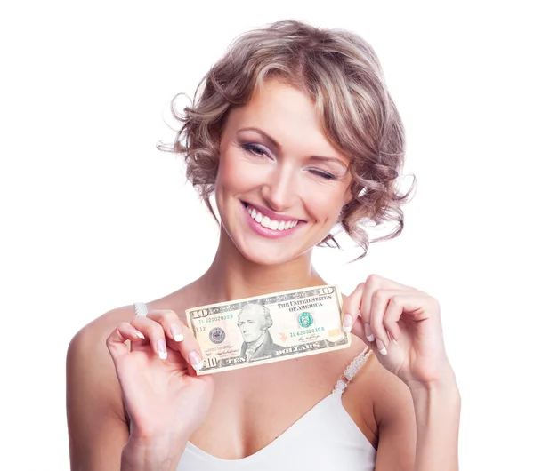 Vrouw met geld Stockfoto