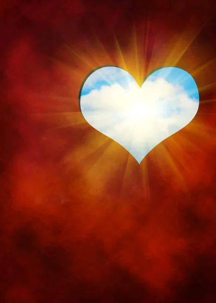 The heart cut out in red background against blue sky — Stock Photo, Image