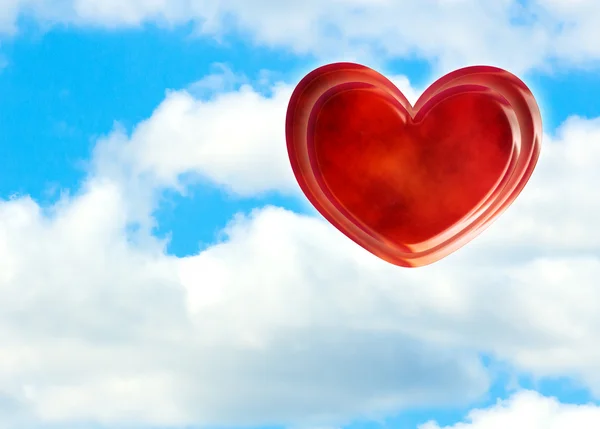 stock image Red heart balloons against blue sky; digital illustration