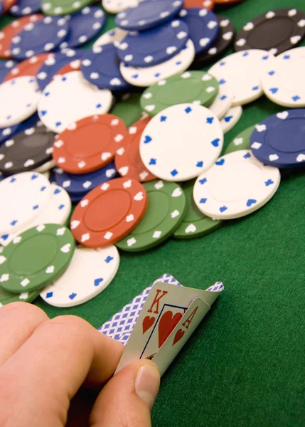Gambling chips and ace — Stock Photo, Image