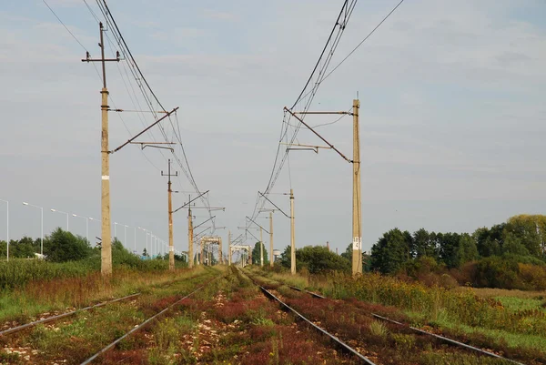 Electricity post on railway. — Stock Photo, Image
