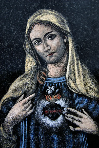 Faccia Madonna Vecchio Rilievo Nel Cimitero Cristiano — Foto Stock