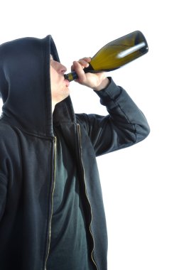 Young man, standing and drinking alcohol, isolated on white back clipart