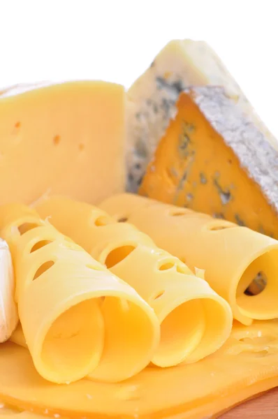 stock image Various types of cheese composition isolated