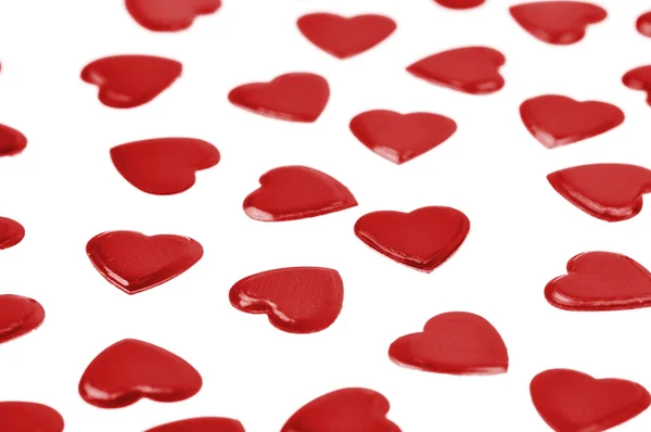 Κόκκινες Καρδιές Κομφετί Που Απομονώνονται Λευκό Φόντο — Φωτογραφία Αρχείου