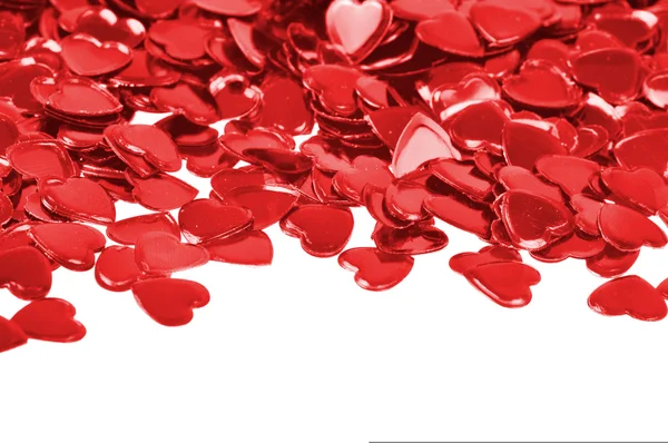 Röda Hjärtan Konfetti Isolerad Vita Backgroundred Hjärtan Konfetti Isolerad Vit — Stockfoto