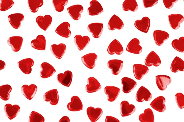 Röda Hjärtan Konfetti Isolerad Vit Bakgrund — Stockfoto
