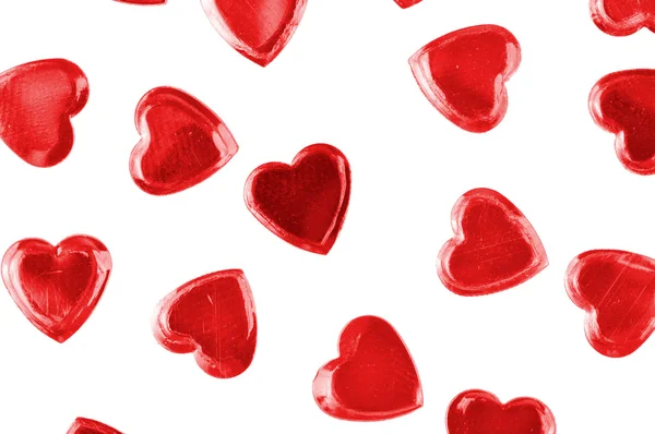 Rote Herzen Konfetti Isoliert Auf Weißem Hintergrund — Stockfoto