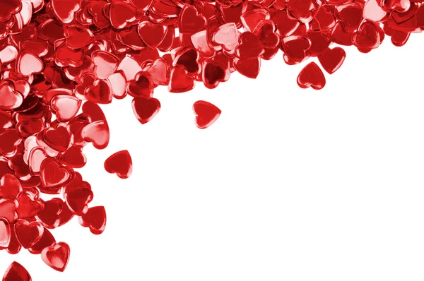 Röda Hjärtan Konfetti Isolerad Vit Bakgrund — Stockfoto