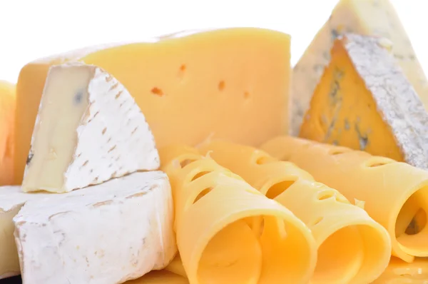 stock image Various types of cheese composition isolated