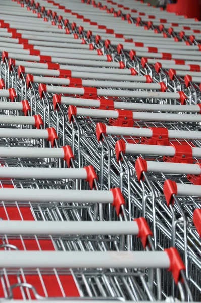 stock image Row of supermarket shopping carts