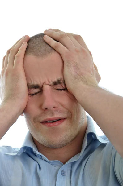 Hombres que sostienen la cabeza con dolor aislado —  Fotos de Stock