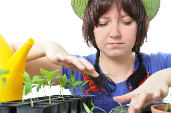 Žena pěstování zahrada izolované — Stock fotografie