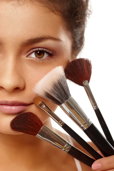 Beauty face and brushes — Stock Photo, Image