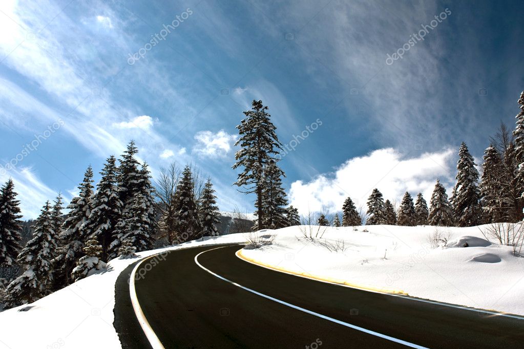 Mountain road in snow