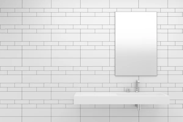 Современная ванная комната с белой плиткой на стене — стоковое фото