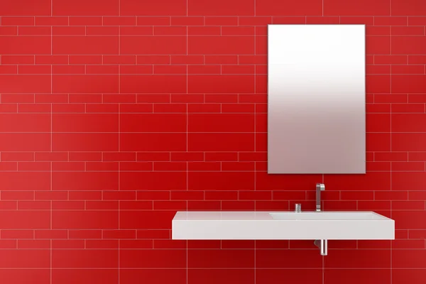Banheiro moderno com azulejos vermelhos na parede — Fotografia de Stock