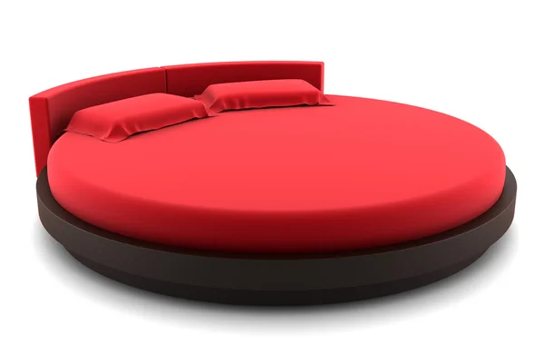 Κόκκινο στρογγυλό κρεβάτι που απομονώνονται σε λευκό φόντο — Φωτογραφία Αρχείου