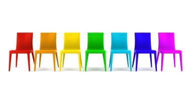 Beyaz arka plan üzerinde izole birçok renk sandalye