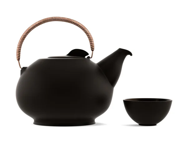 Ceramic japanese teapot and cup isolated on white background — Stock Photo, Image