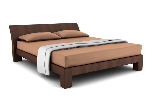 Dřevěná postel izolovaných na bílém pozadí s ořezovou cestou — Stock fotografie