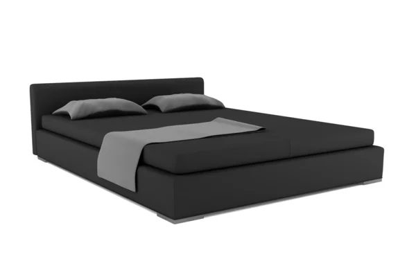 Elszigetelt fehér background vágógörbével fekete ágy — Stock Fotó